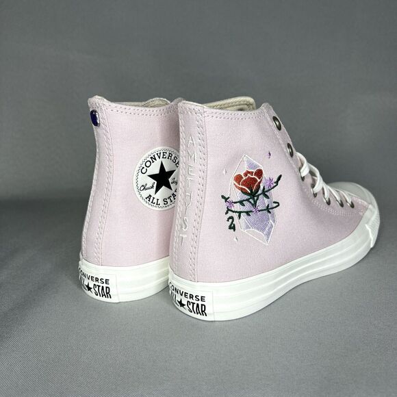 New Converse Chuck Taylor High Top Pink Barely Rose Embroidered Gems Sz 7 w/ Box - Picture 11 of 16